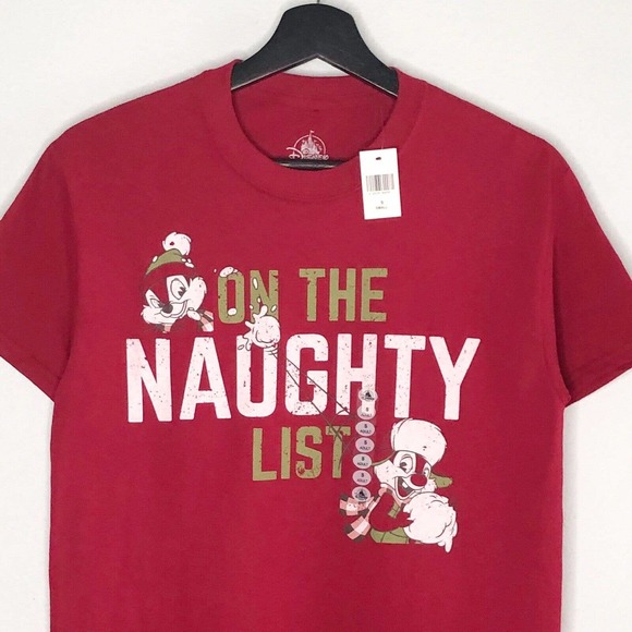 Disney Parks Christmas Shirt Chip And Dale On The Naughty List Holiday Red Small - Picture 1 of 7